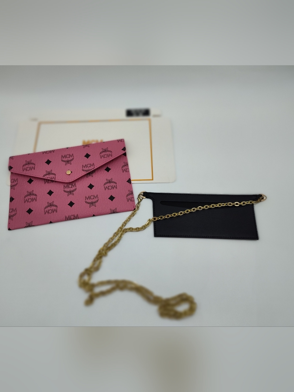 MCM Pink Visetos Envelope Chain Wallet Crossbody Clutch Beauté NIP With Insert - Picture 2 of 6